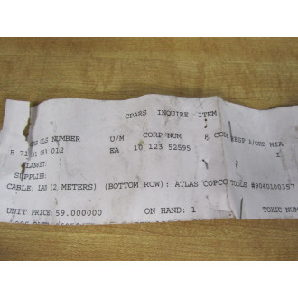 Atlas Copco Tools 9040100357 Patch Cable Cat 5E - New No Box