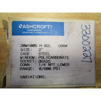 Ashcroft 20W1005 H 02L 600 Pressure Gauge (Pack of 2)