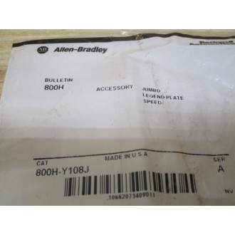 Allen Bradley 800H-Y108J Jumbo Legend Plate