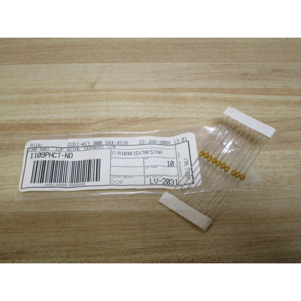 Digi-Key A104K15X7RF5TAA Axial Ceramic Capacitor (Pack of 10)