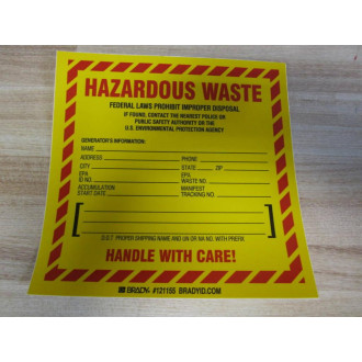 Brady 121155 Hazardous Waste Label (Pack of 12) - New No Box