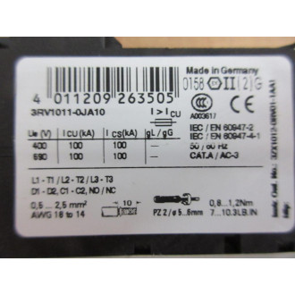 Siemens 3RV1-011-0JA10 Circuit Breaker 3RV10110JA10 With 3RV1901-1E - New No Box
