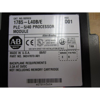 Allen Bradley 1785-L40B CPU Module 1785L40B No Battery 1785-L40BE - Used