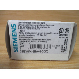 Siemens 3SB3644-6BA40-0CC0 Green 3SB36446BA400CC0 w3SB3403-1PC & Base,Clip