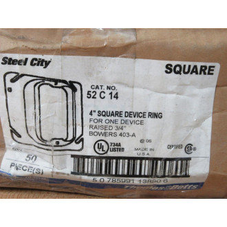 Steel City 52 C 14 4" Square Device Ring 52C14 (Pack of 50)