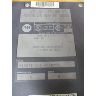 Allen Bradley 1771-ASB Module Ser.B, FW Rev.E,Chipped Latch - Used