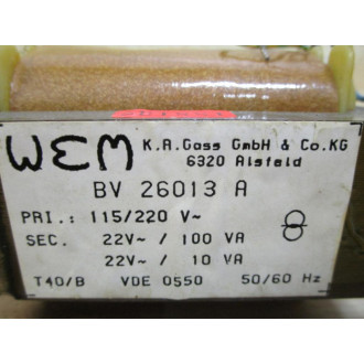 Gass BV 26013 A Transformer - New No Box