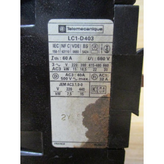 Telemecanique LC1-D403 Contactor 4248V LX6-D40-042 - Used
