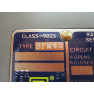 Square D 9025 BFW43 9025-BFW-43 Switch 9025BFW43 Series B - Used