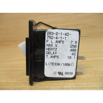 Airpax 203-2-1-42-752-4-1-1 Circuit Breaker 7.5 AMP - Used