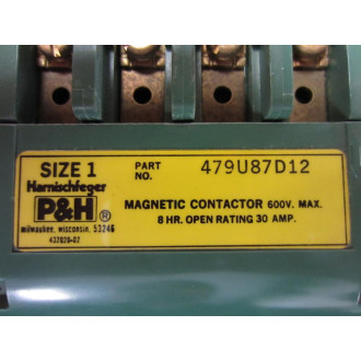 P & H 479U87D12 Magnetic Contactor - Used
