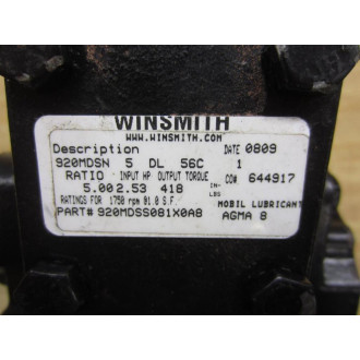Winsmith 920MDSS081X0A8 Gear Reducer 920MDSN 5 DL 56C - Parts Only