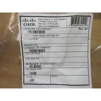 Cisco Systems AIR-PWRINJ6 Power Injector 341-100456-02