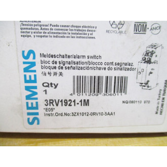 Siemens 3RV1921-1M Alarm Switch 3RV19211M