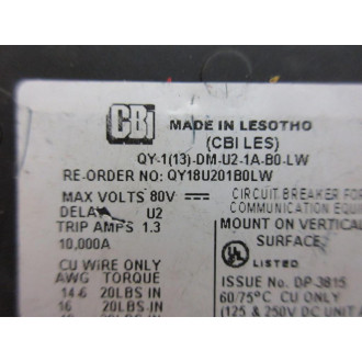 CBI QY-1-13-DM-U2-1A-B0 Circuit Breaker QY113DMU21AB0 - Used
