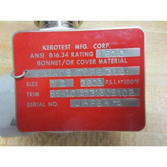Kerotest SA 479 Type 316 Valve SA479 Type 316 12" - New No Box