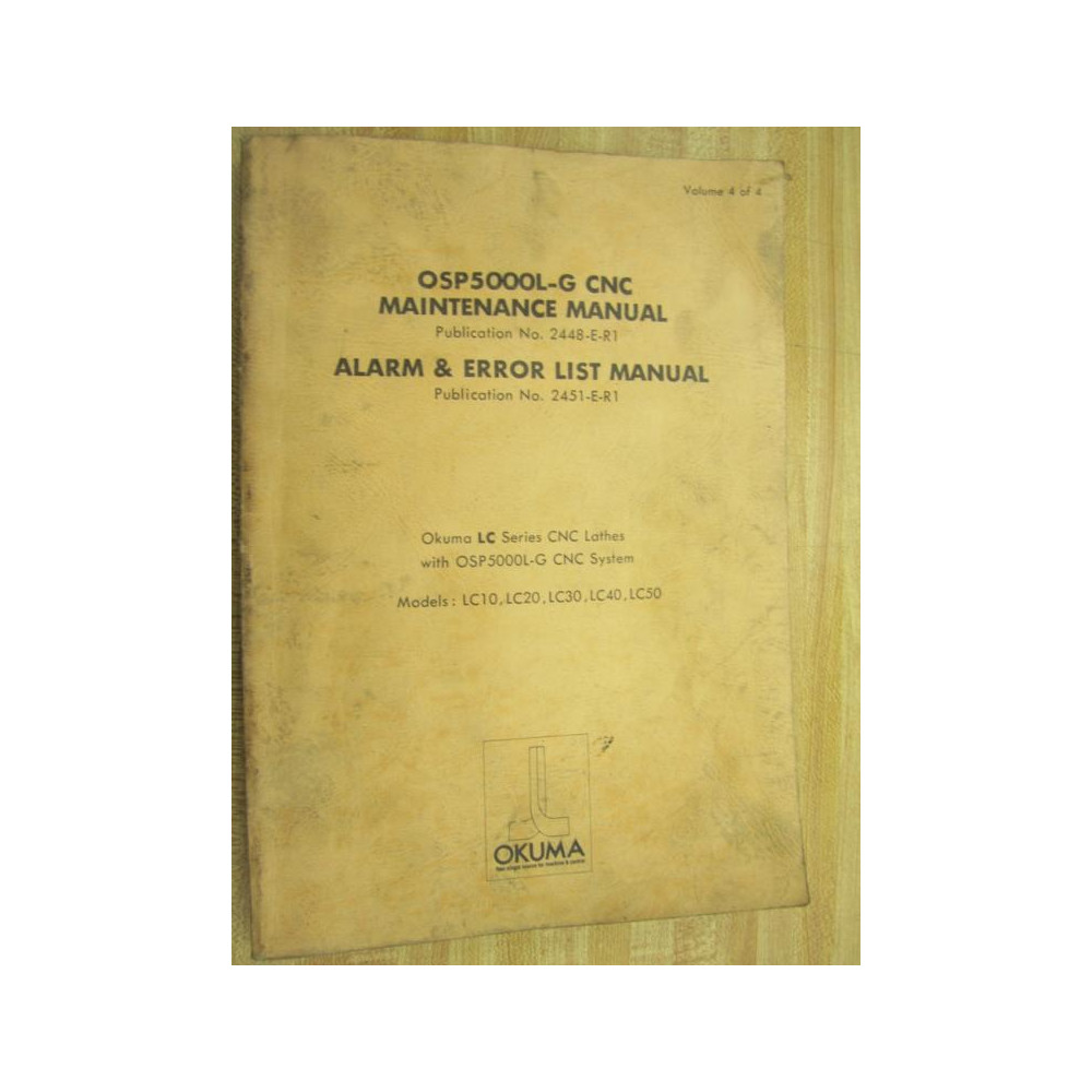 Okuma OSP5000L-G Maintenance Manual OSP5000LG Alarm Error List Manual - Used