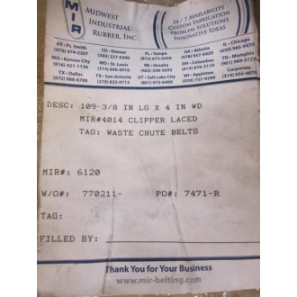Midwest Industrial Rubber 6120 Waste Chute Belt 4014