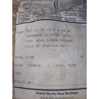 Midwest Industrial Rubber 6120 Waste Chute Belt 4014 9'11" L x 4" W