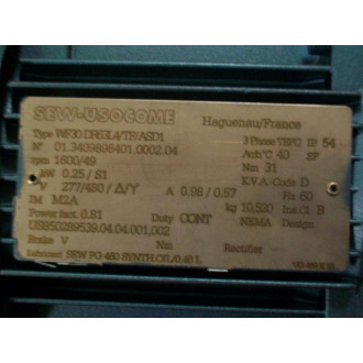 SEW-Eurodrive WF30DR63LA4TFASD1 Gear Motor WF30DR63LA4TFASD1