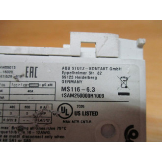 ABB MS116-6.3 Manual Motor Starter MS11663 - Used