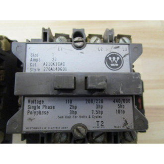 Westinghouse A210K1CAC Reversing Starter Style:276A149G01 - Used