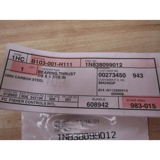 Fisher Parts 1N838099012 Thrust Bearing