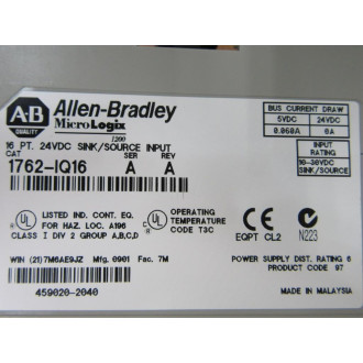 Allen Bradley 1762-IQ16 Input Module 1762IQ16 Series A Rev A - Used