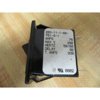Airpax 203-11-1-66-751-S-1 Circuit Breaker Rocker 20311166751S1 - Used