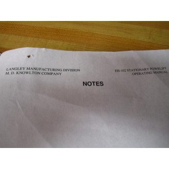 Langley EH-102 EH102 RowRlift Stationary Operating Manual - Used