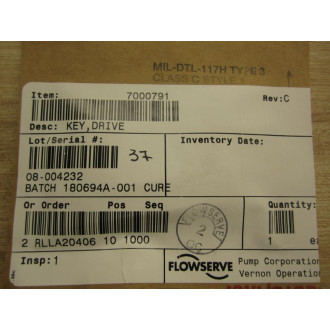 Flowserve MIL-DTL-117H Drive Key