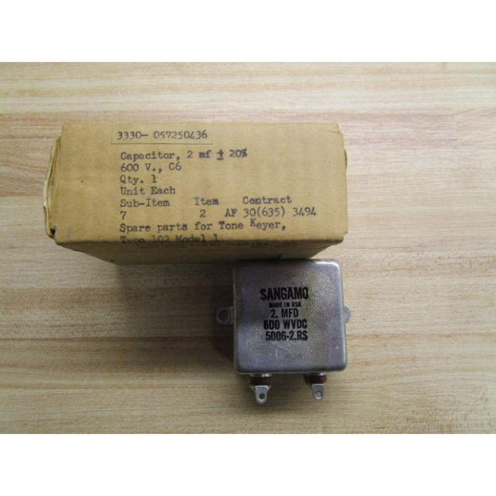Sangamo 3330-057250436 Capacitor 2. MFD 600 W VDC