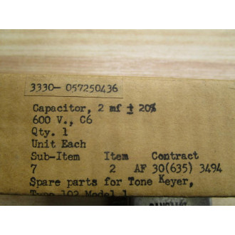 Sangamo 3330-057250436 Capacitor 2. MFD 600 W VDC