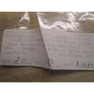 O-Two System 0063101835 Burst Disc 72 (Pack of 20)
