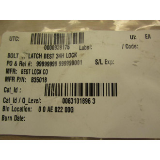 Best Lock B35018 Latch Lock Bolt - New No Box