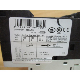 Siemens 3RV1011-1BA15 Circuit Breaker 1.4-2 AMP Chipped - Used