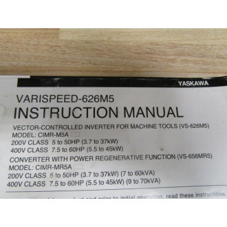 Yaskawa TOE-S626-7.2D Manual For Varispeed-626M5 - Used