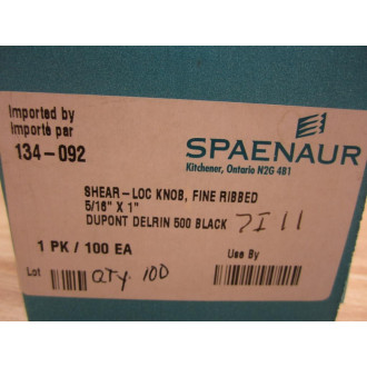 Spaenaur 134-092 Shear Loc Knob Fine Ribbed 516" X 1" (Pack of 100)