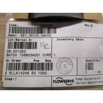Flowserve 7000791 848116 E9007 Drive Key Key Way (Pack of 7)