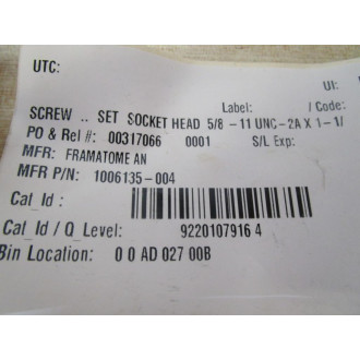 Framatome AN 1006135-004 Screw Set Socket Head (Pack of 19) - New No Box