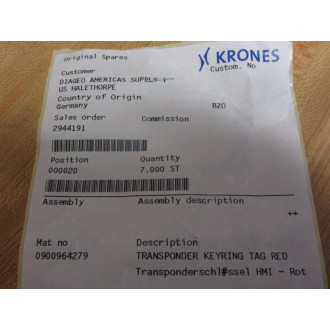 Krones 0900964279 Red Transponder Keyring Tag