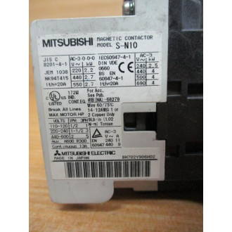 Mitsubishi S-N10-AC220V Magnetic Contactor S-N10 - Used