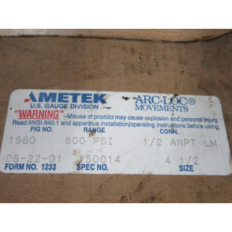 Ametek 1980 USG Gauge Range: 600 PSI - New No Box