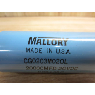 Mallory CG0203M020L Capacitor 20000MFD 20VDC - New No Box
