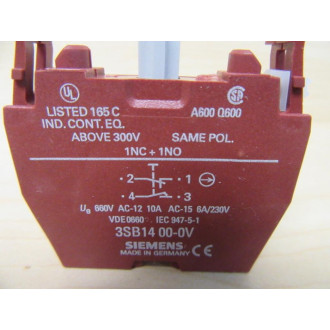 Siemens 3SB1400-0V Contact Block 3SB14000V - New No Box