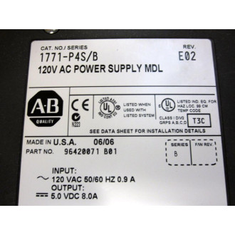 Allen Bradley 1771-P4S PS Module 1771P4S Ser.B, Rev.E02, 96420071 B01 - Used