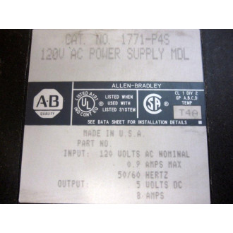 Allen Bradley 1771-P4S PLC5 PS Module1771P4S - Used