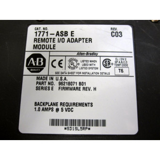 Allen Bradley 1771-ASB Module Ser E, Rev.C03, FW Rev.H, 96218071 B01 - Used