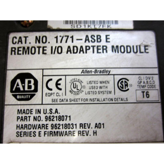 Allen Bradley 1771-ASB Module Ser E, FW Rev.H, 96218071 A01 WWiring Arm - Used