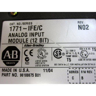 Allen Bradley 1771-IFE Module Ser.C, Rev.N02, FW Rev.B, 96188675 B01 - Used